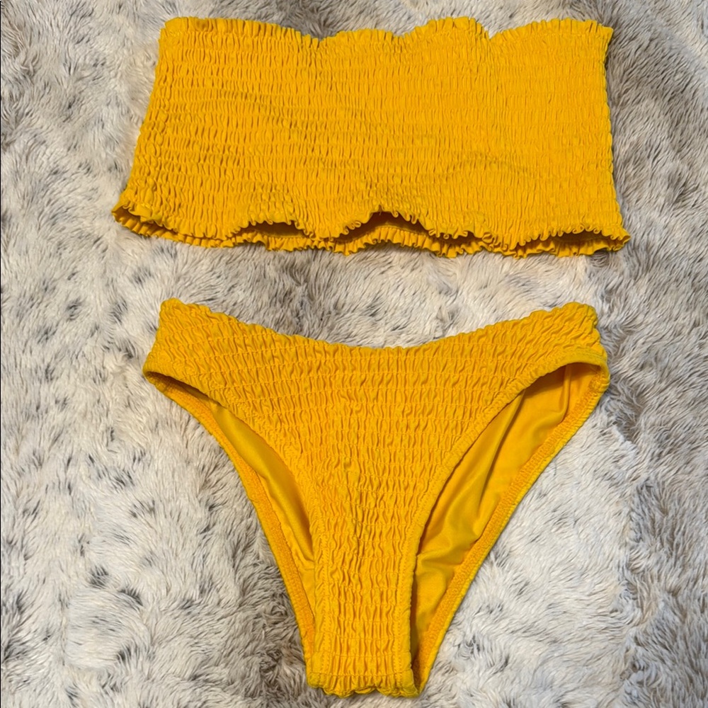 Yellow Smocked Bikini Set